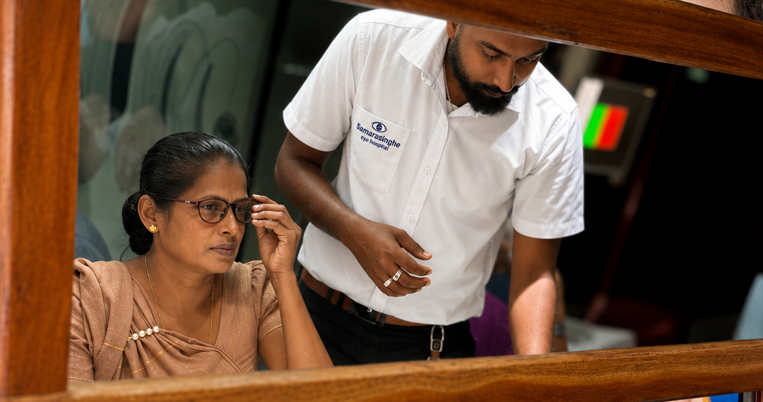 Patient receiving specialist eye care at Samarasinghe Eye Hospital